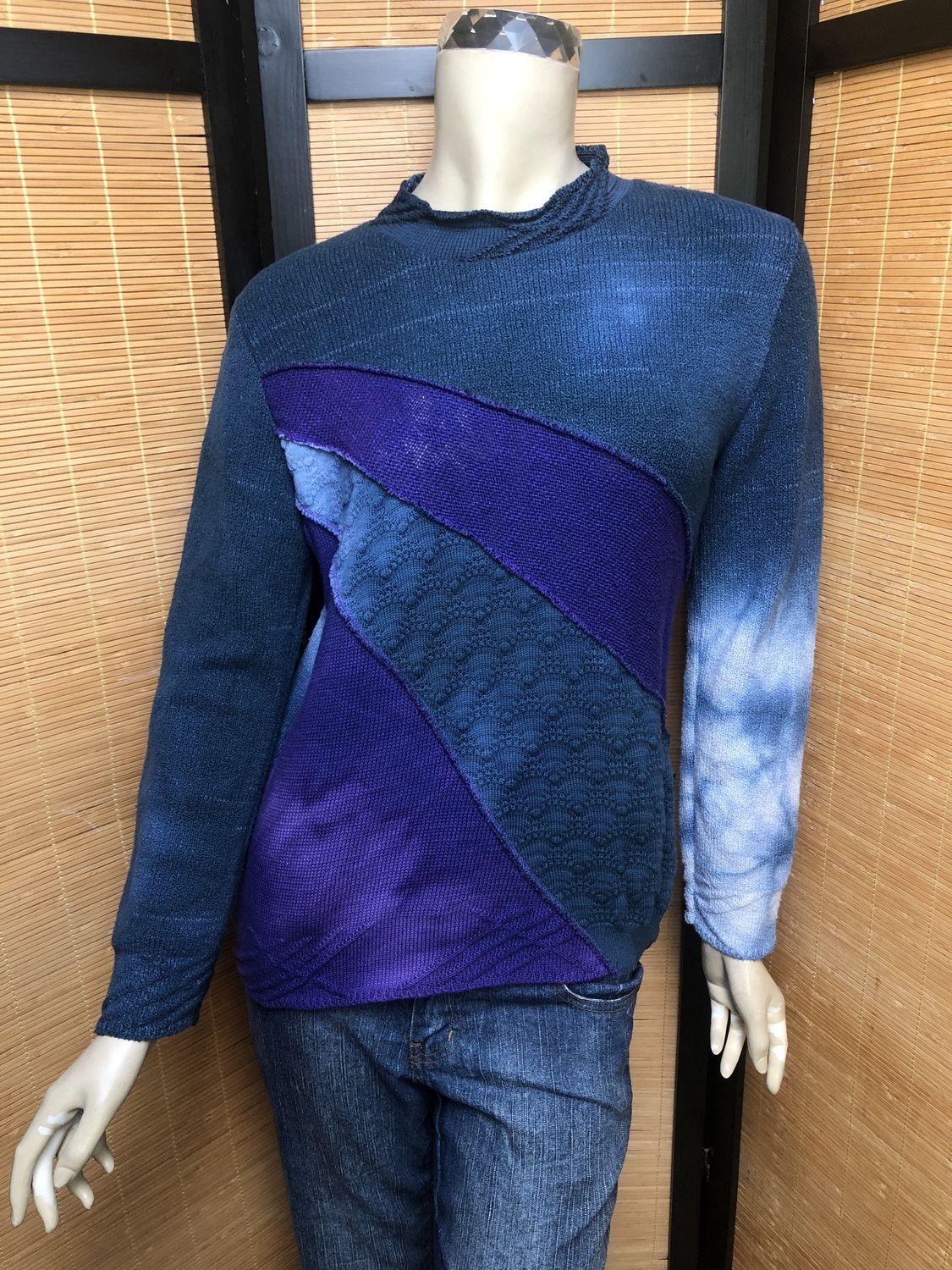 Bejeweled Mid Sky-Dye Long-Sleeved Pullover in Teal Autumn Sky