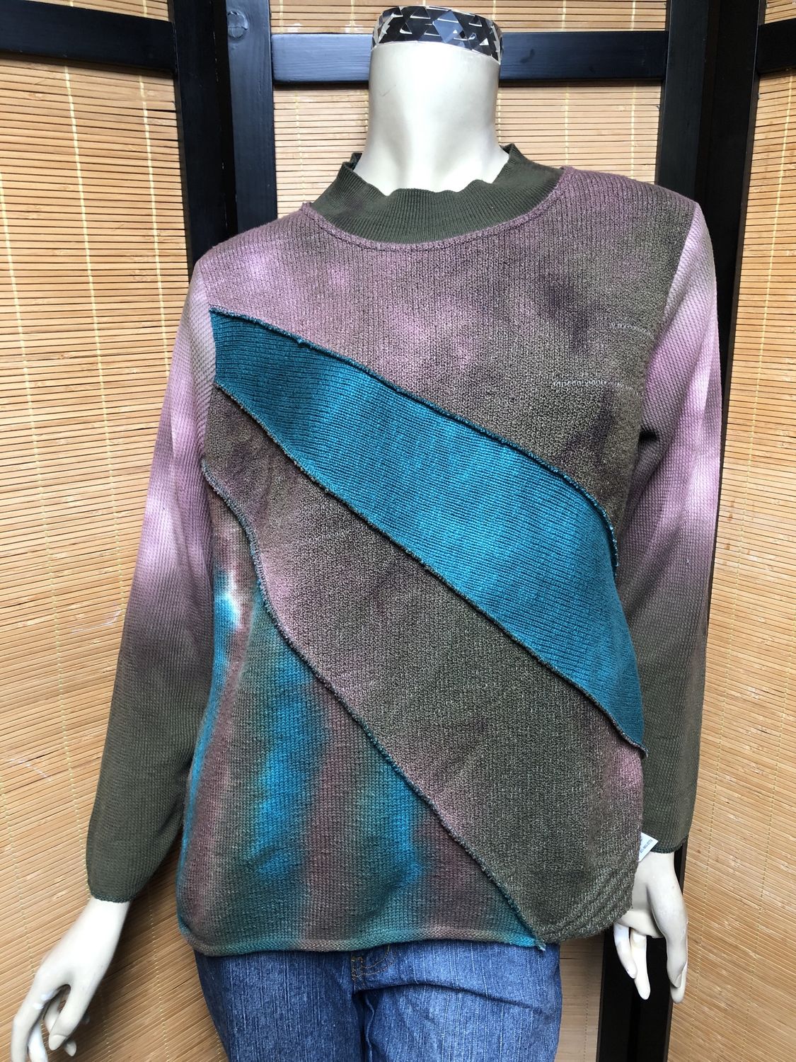 Bejeweled Mid Sky-Dye Long-Sleeved Pullover in Teal Autumn Love