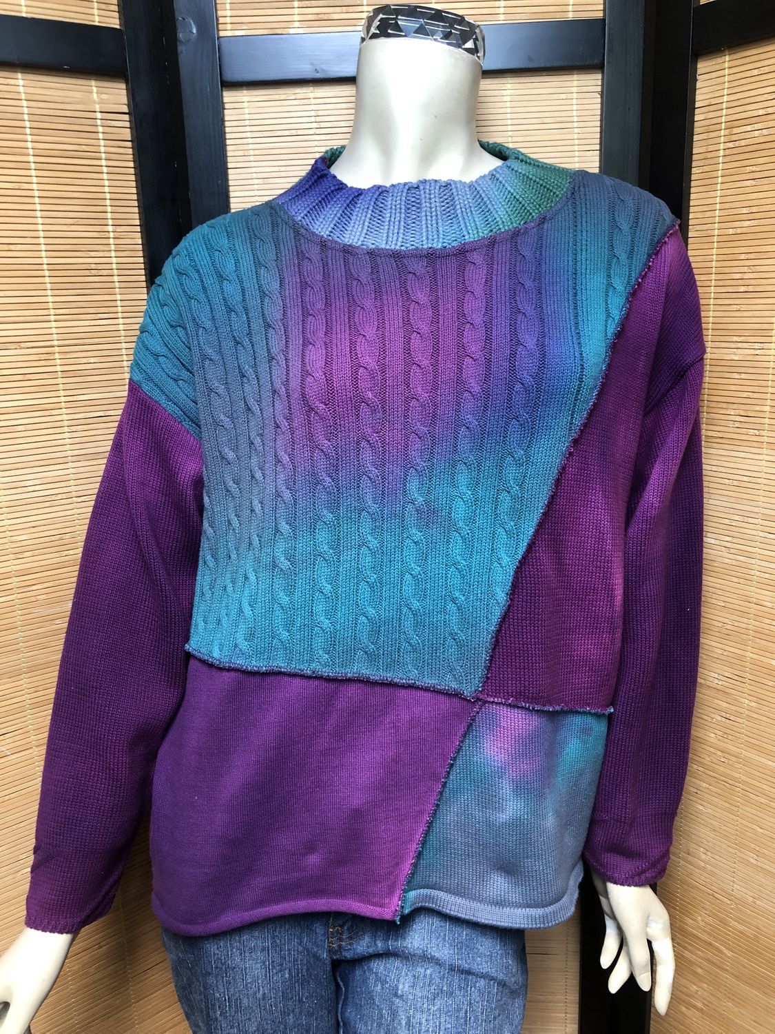 Bejeweled Mid Sky-Dye Long-Sleeved Pullover in Teal Autumn Splendor