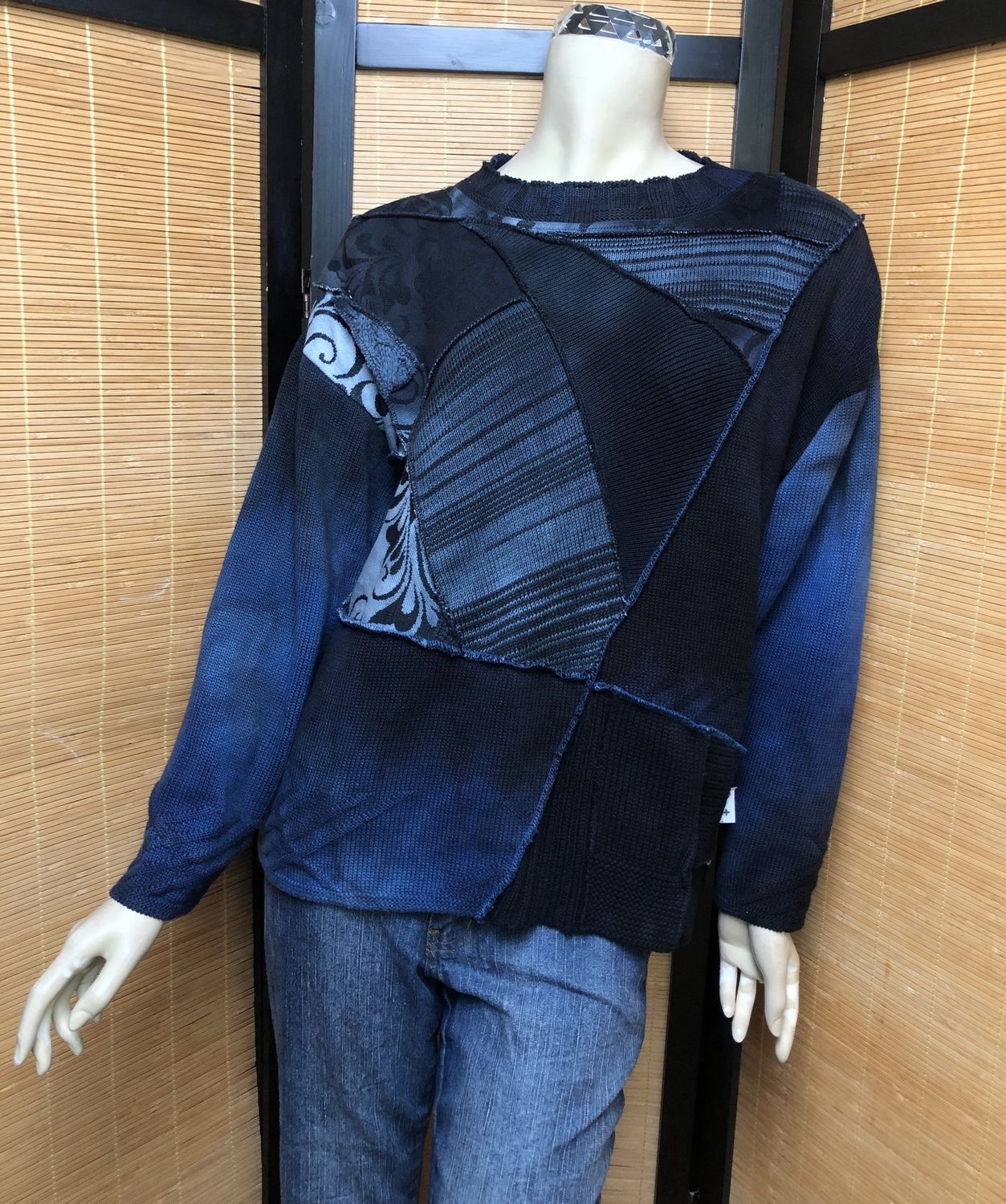 Bejeweled Mid Sky-Dye Long-Sleeved Pullover in Tranquil Midnight Blue