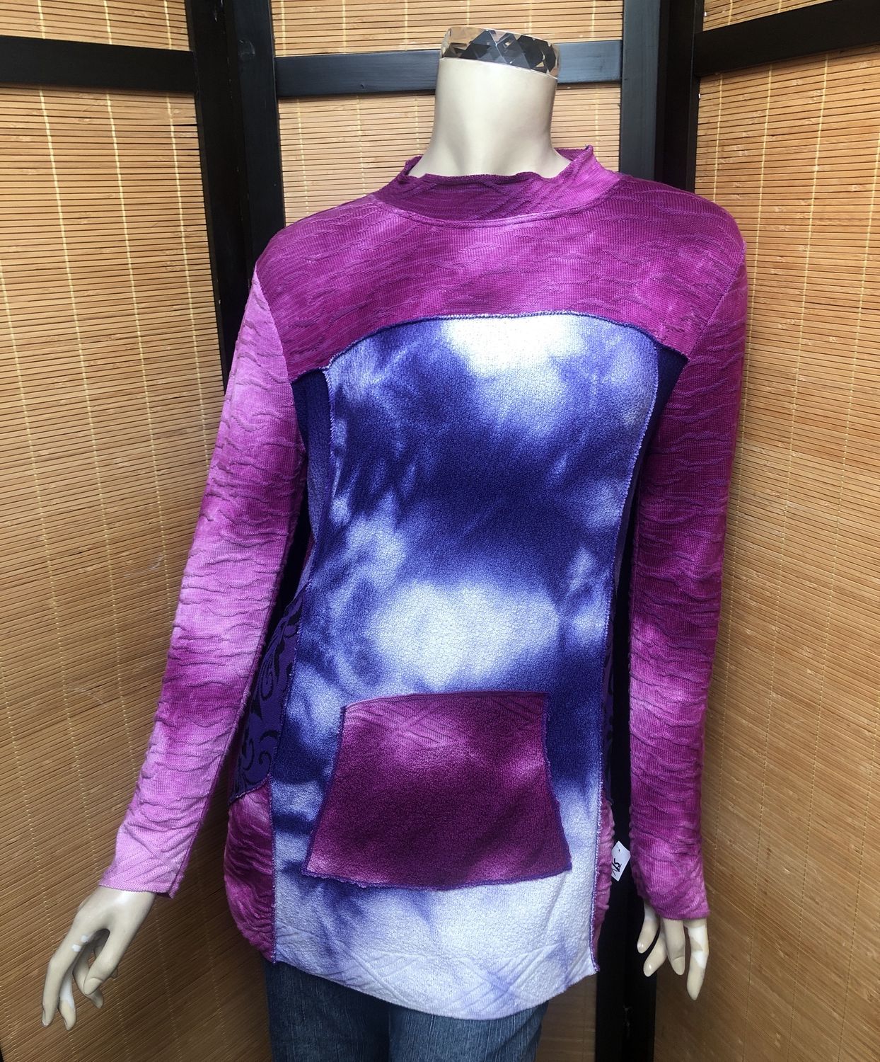Bejeweled Long Sky-Dye Long-Sleeved Pullover w/Pockets in Autumn Sky Love
