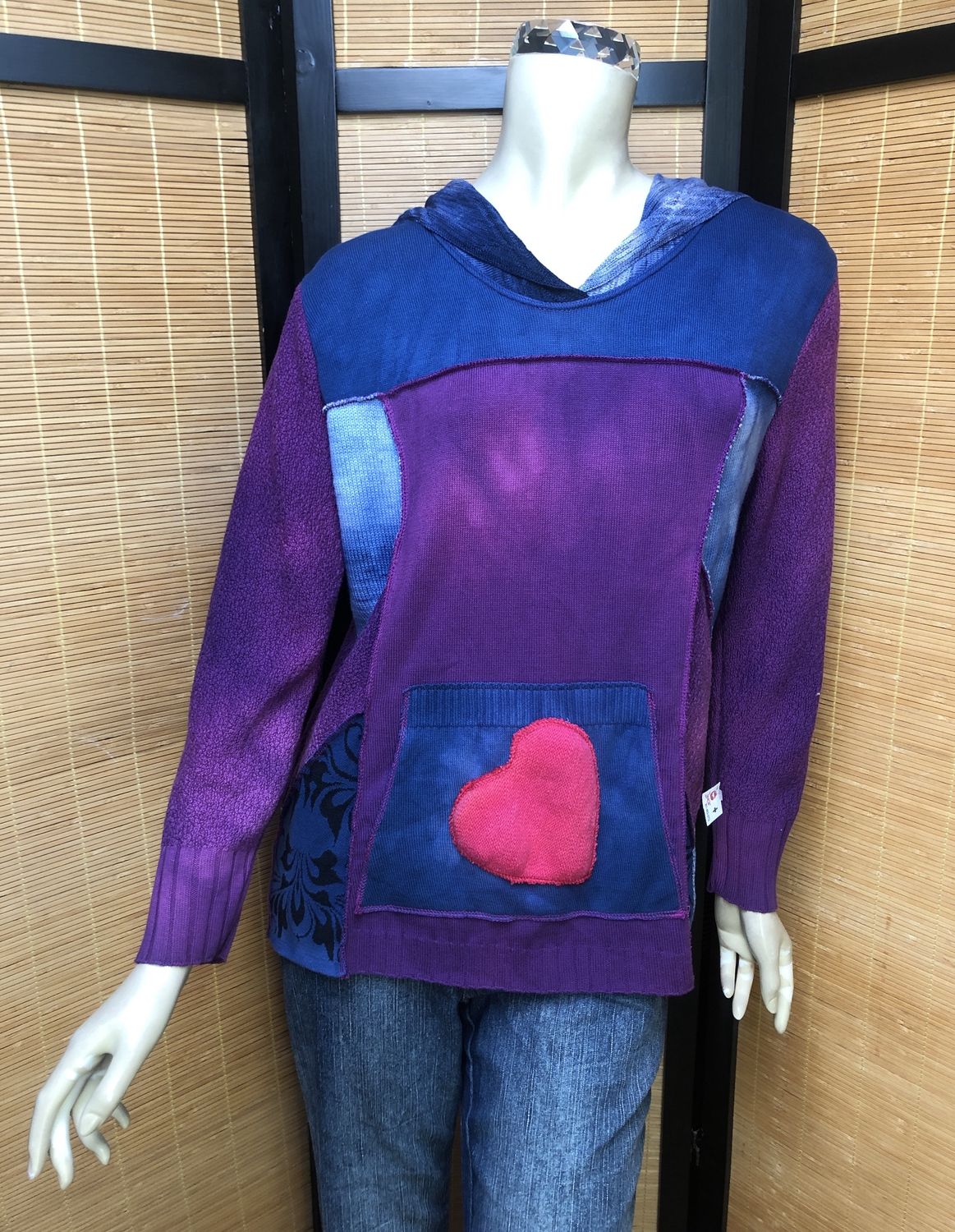 Bejeweled Long Sky-Dye Long-Sleeved Pullover in Purple Autumn Love heart w/ Heart Graphic