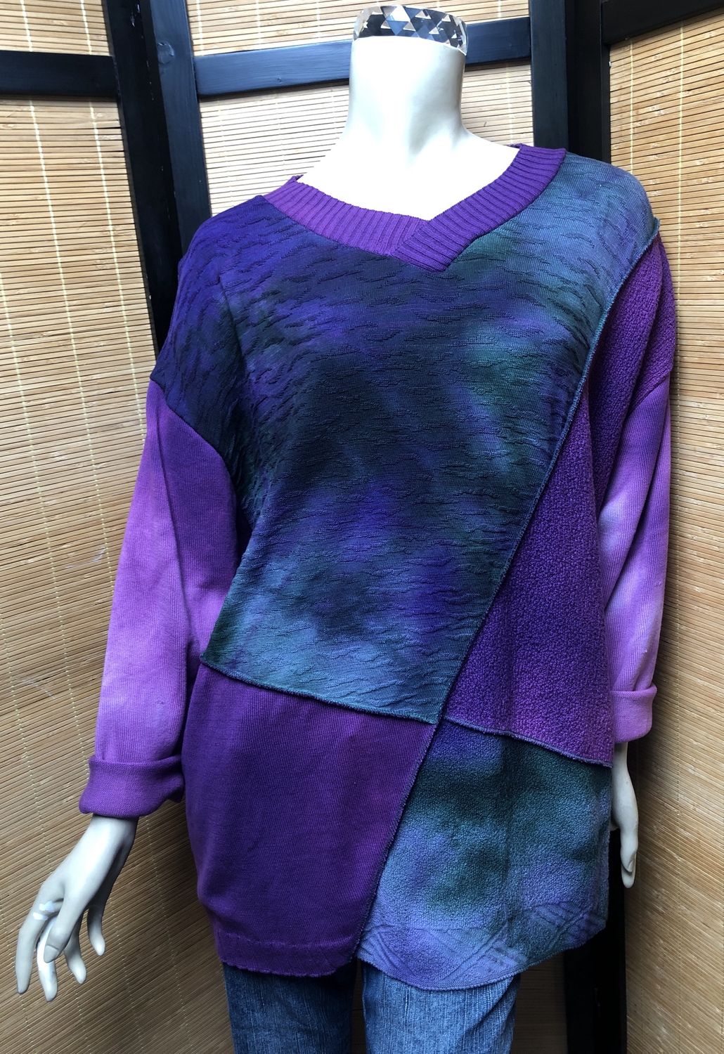 Bejeweled Long Sky-Dye Long-Sleeved Pullover in Purple Autumn Sky