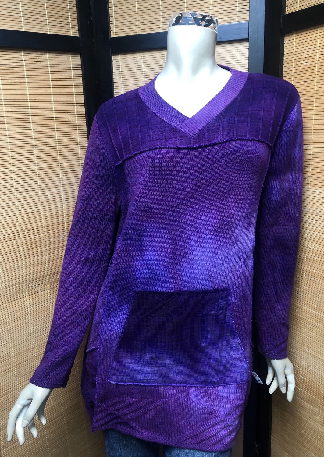 Bejeweled Long Sky-Dye Long-Sleeved Pullover w/Pockets in Majestic Purple Night