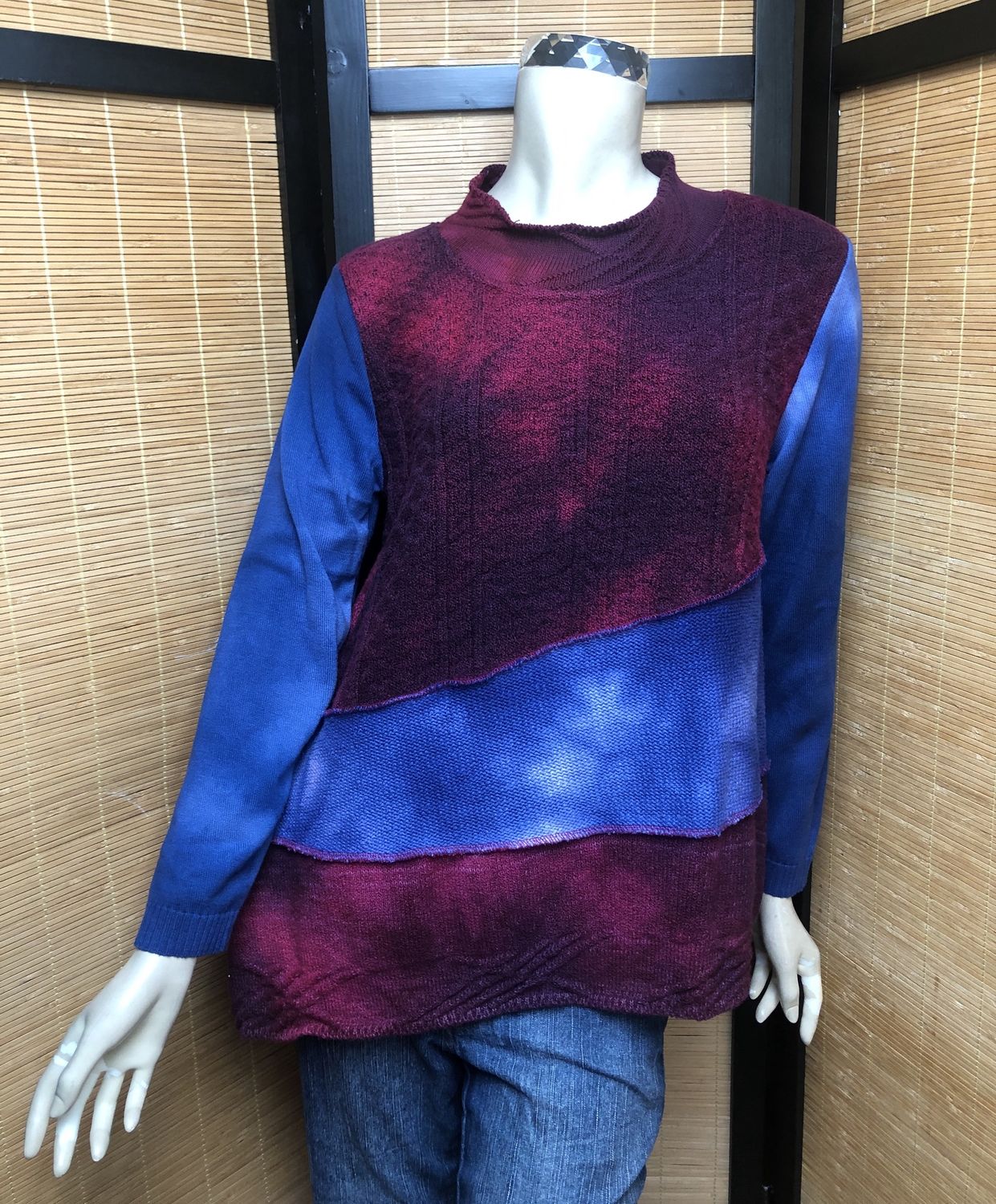 Bejeweled Long Sky-Dye Long-Sleeved Pullover in Red Fall Sunrise