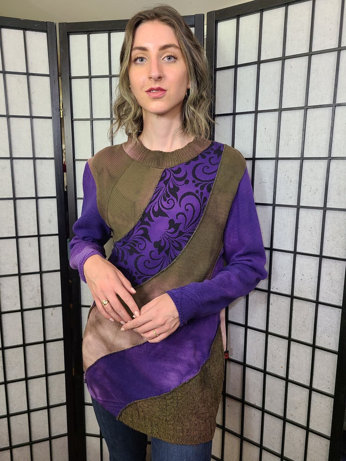 Bejeweled Long Sky-Dye Long-Sleeved Pullover in Olive Garden Spring