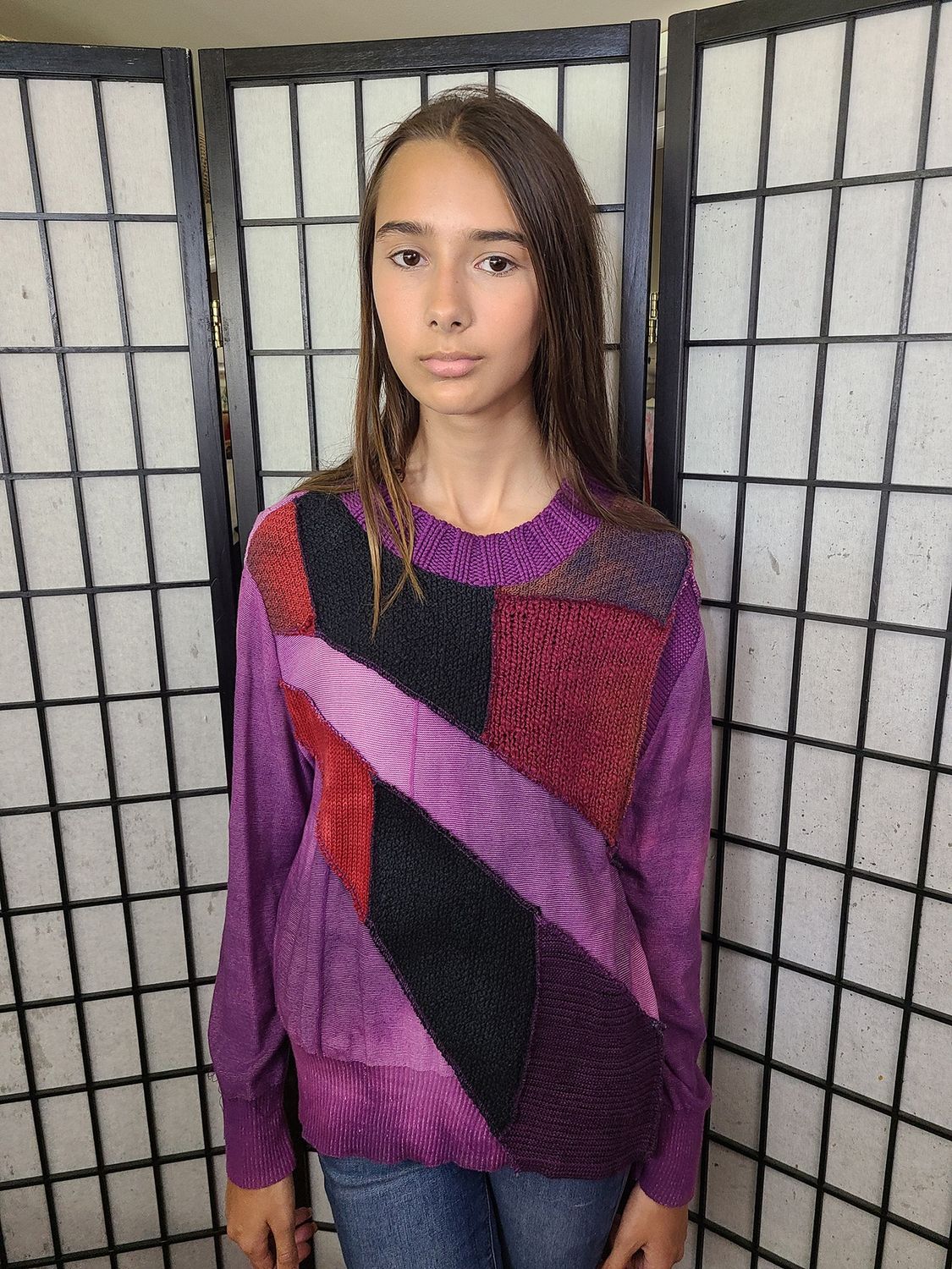 Bejeweled Mid Sky-Dye Long-Sleeved Pullover in Maroon Spring