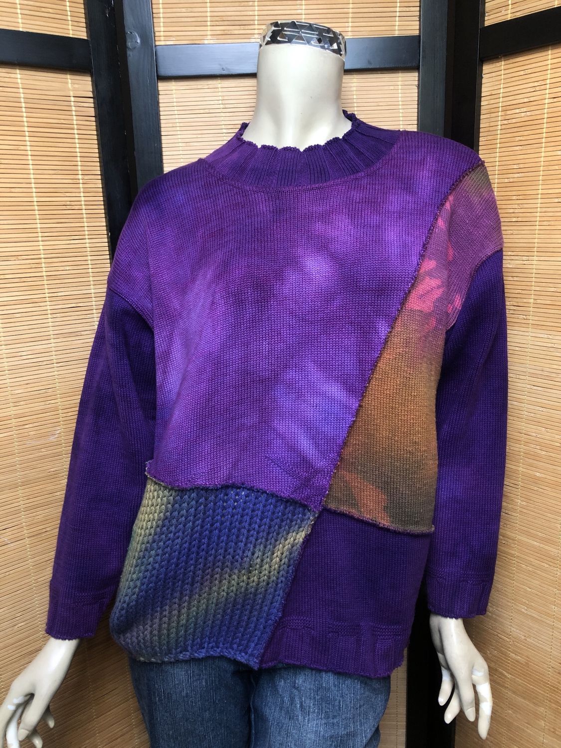 Bejeweled Long Sky-Dye Long-Sleeved Pullover in Purple Texture Love