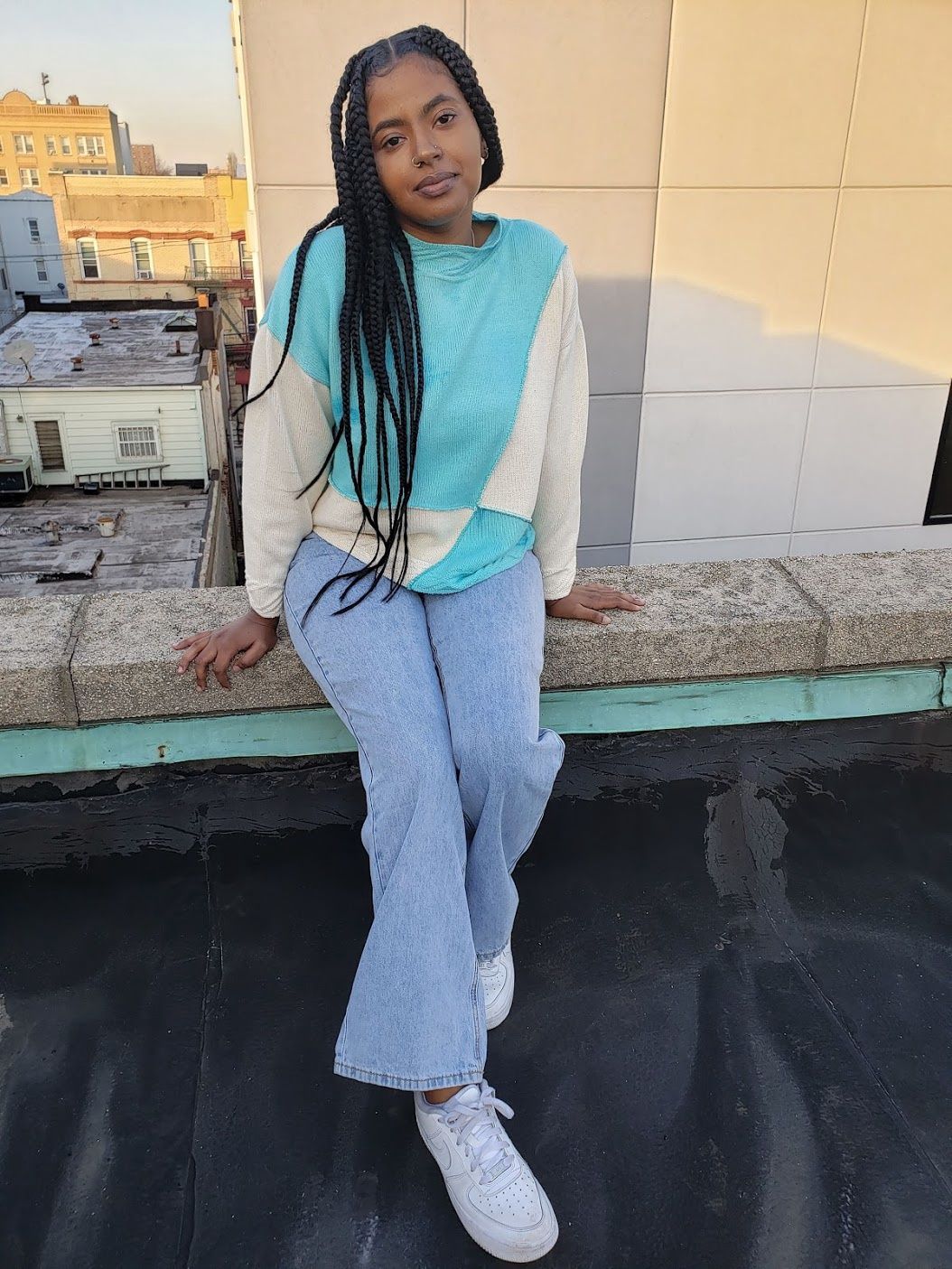Four Corners Crop Pullover in Aqua