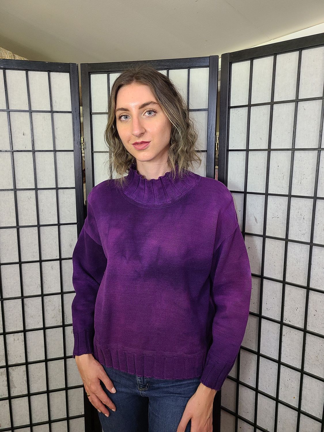 Bejeweled Mid Sky-Dye Long-Sleeved Mock-Turtleneck Sweater