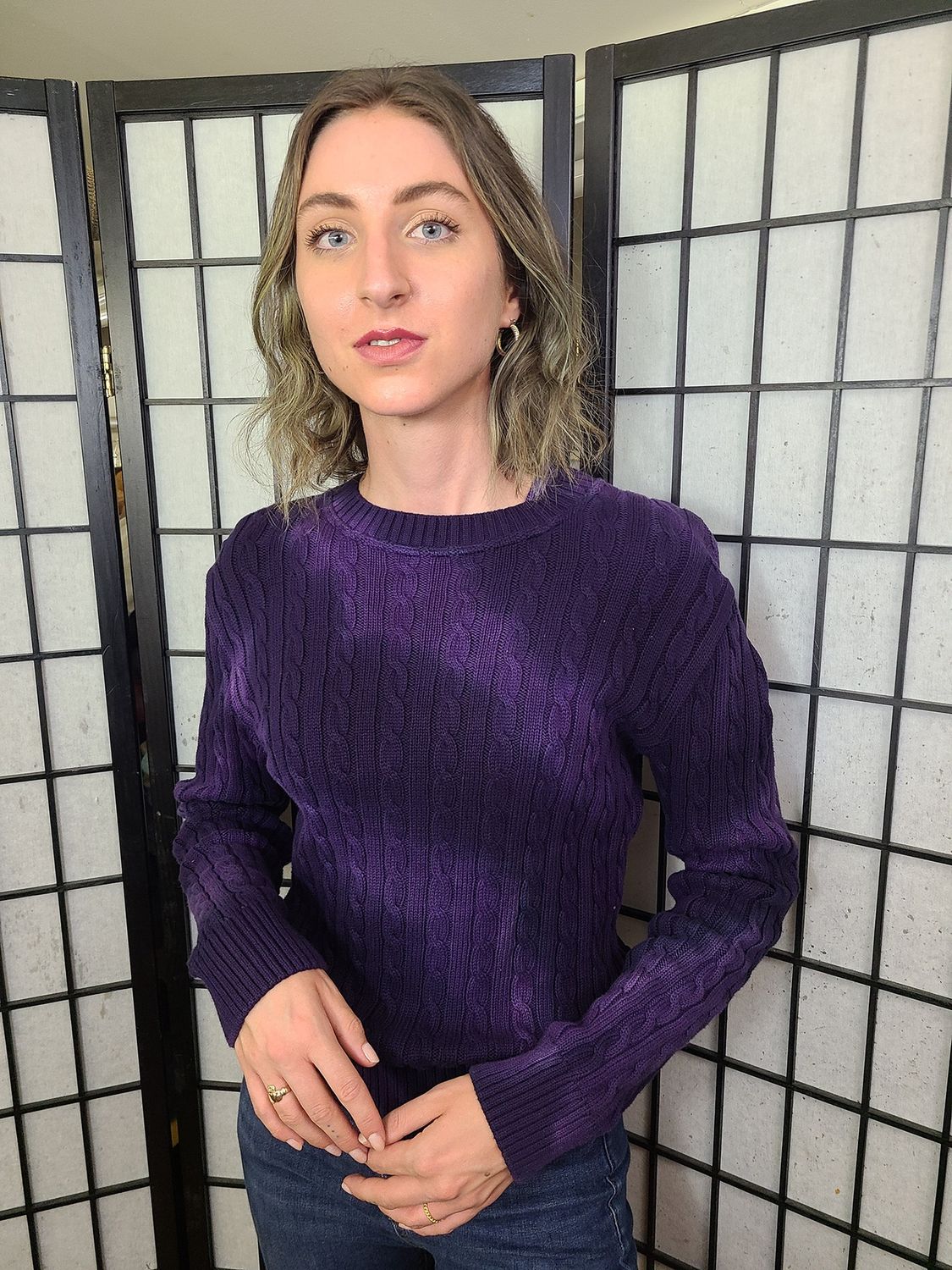 Bejeweled Mid Sky-Dye Long-Sleeved Pullover in Purple Striped Springtide