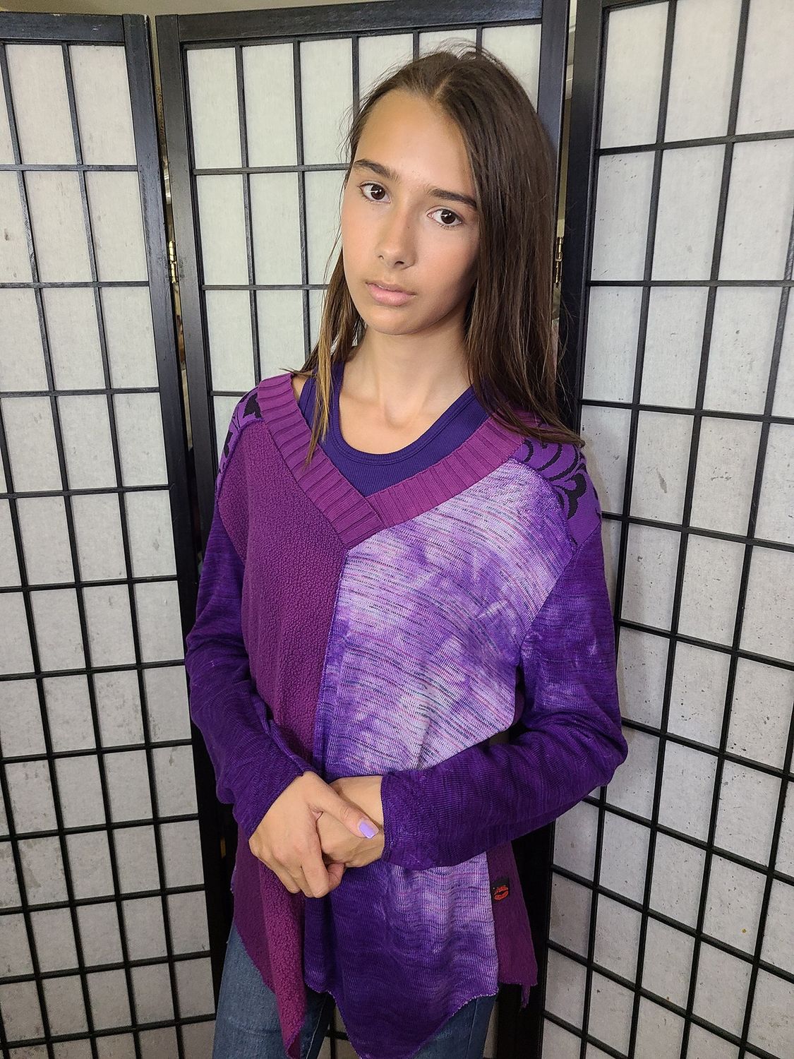 Bejeweled Mid Sky-Dye Long-Sleeved Pullover Sweater in Cozy Spring Night