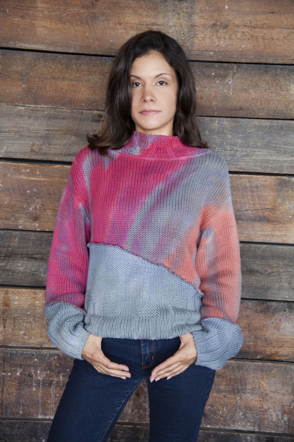 Blocked Mock-Neck Sweater