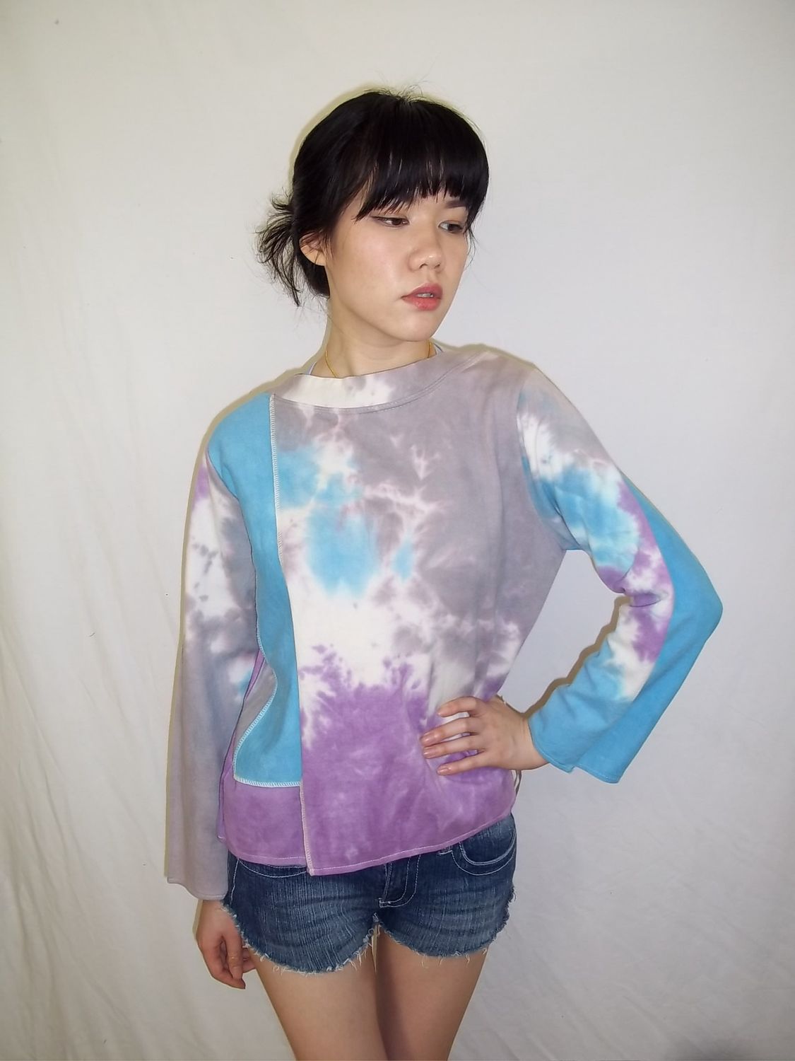 Sky-Dye Patchwork Pullover