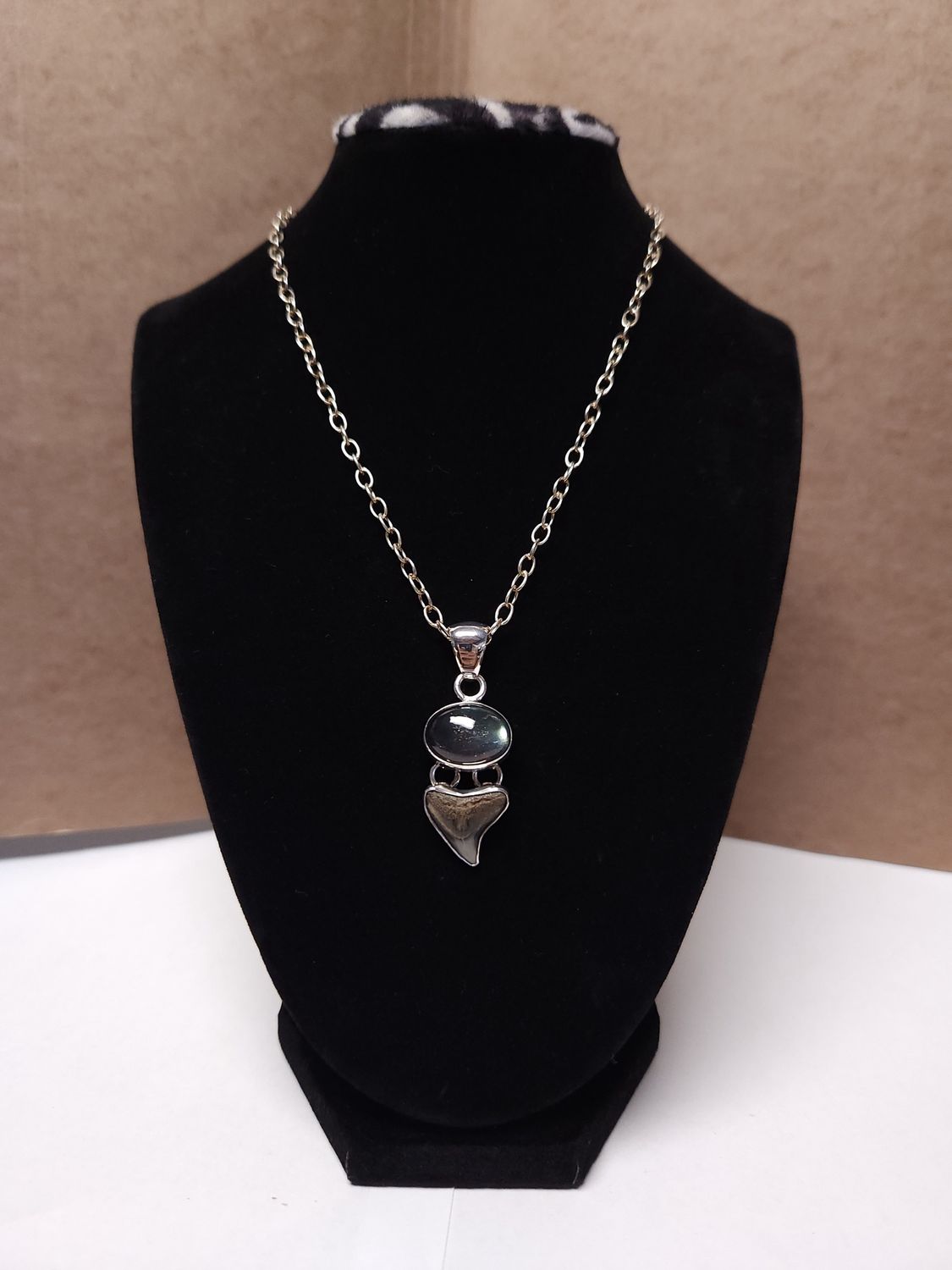 Labradorite &amp; Fossil Shark Tooth Pendant. Ss