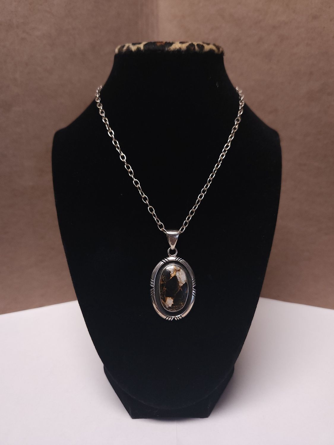 Obsidian &amp; Quartz  W/Metal Matrix Pendant