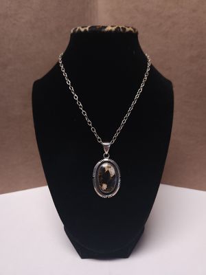 Obsidian &amp; Quartz  W/Metal Matrix Pendant