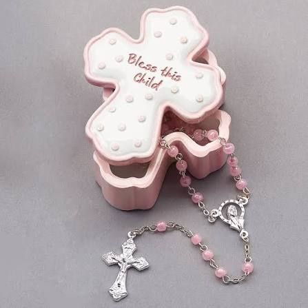 Pink Cross Box With Rosary