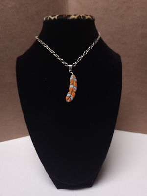 Orange Feather Pendant SS