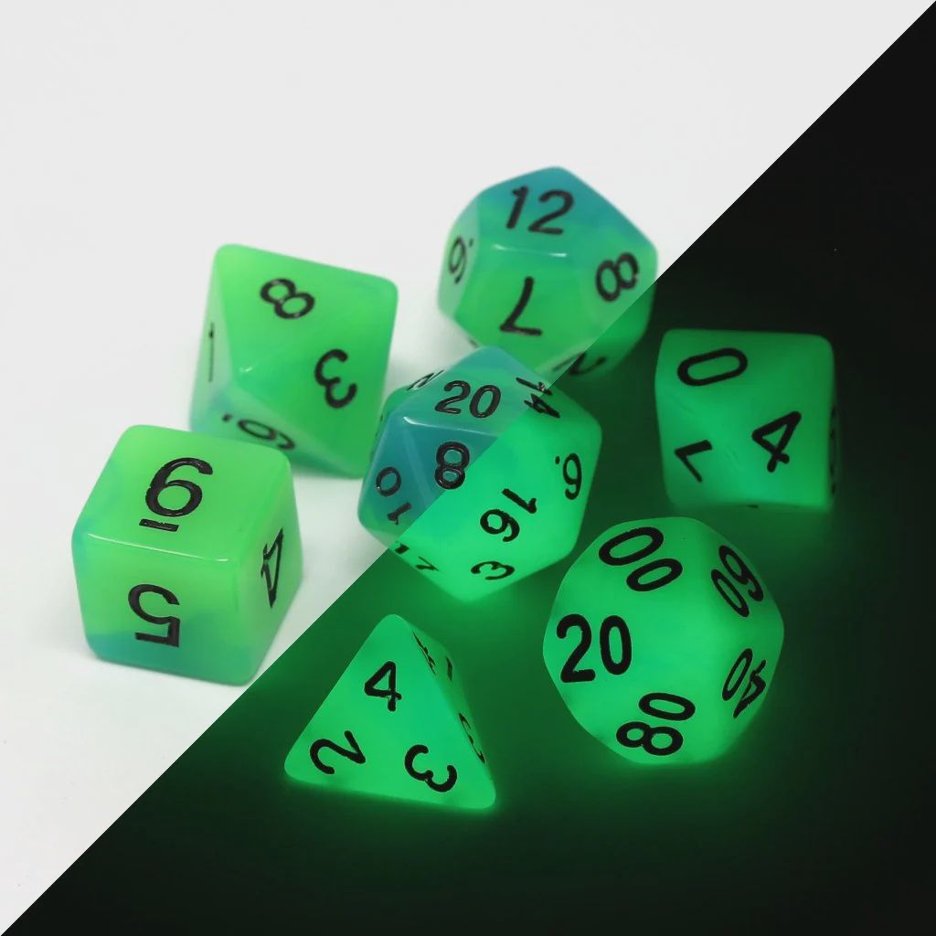 7pc RPG Dice Set, Color: Driftglobe (Glow-in-the-Dark)