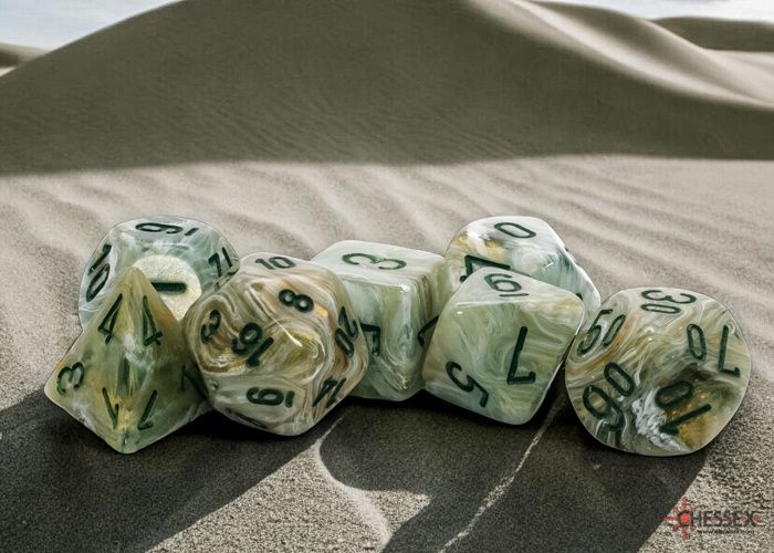 Mega-Hedral 7-Die Set, Color: Marble Green/Dark Green