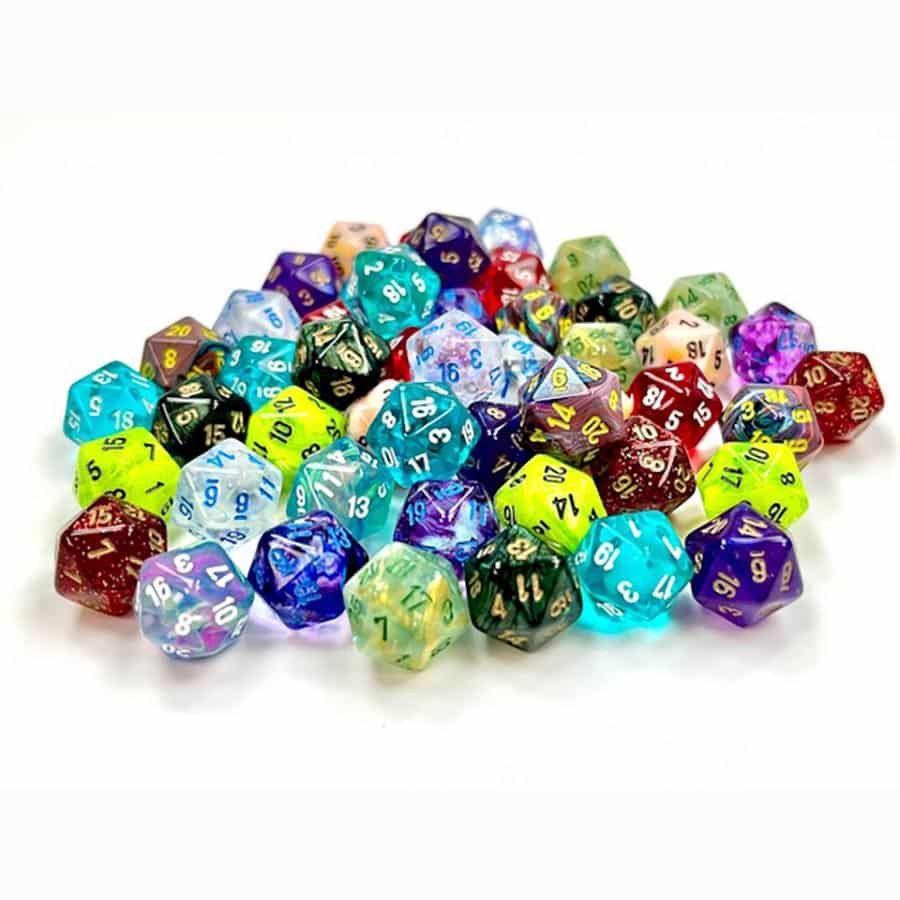 Bag of 50 Assorted Dice Mini-Polyhedral, Size: D20
