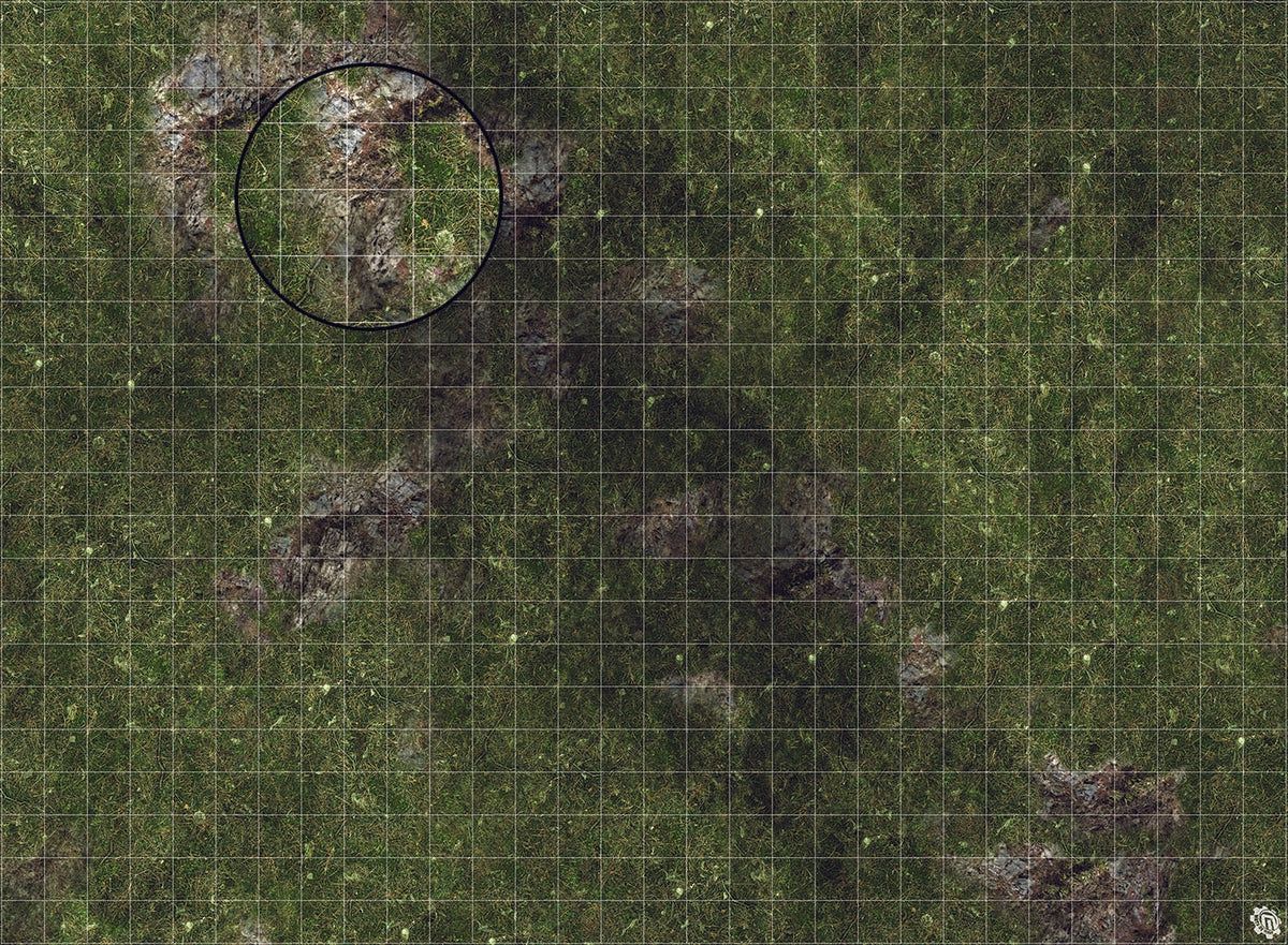 Tabletop Wargaming Play Mat: 22in x 30in [RPG Grid], Color: Green Hills