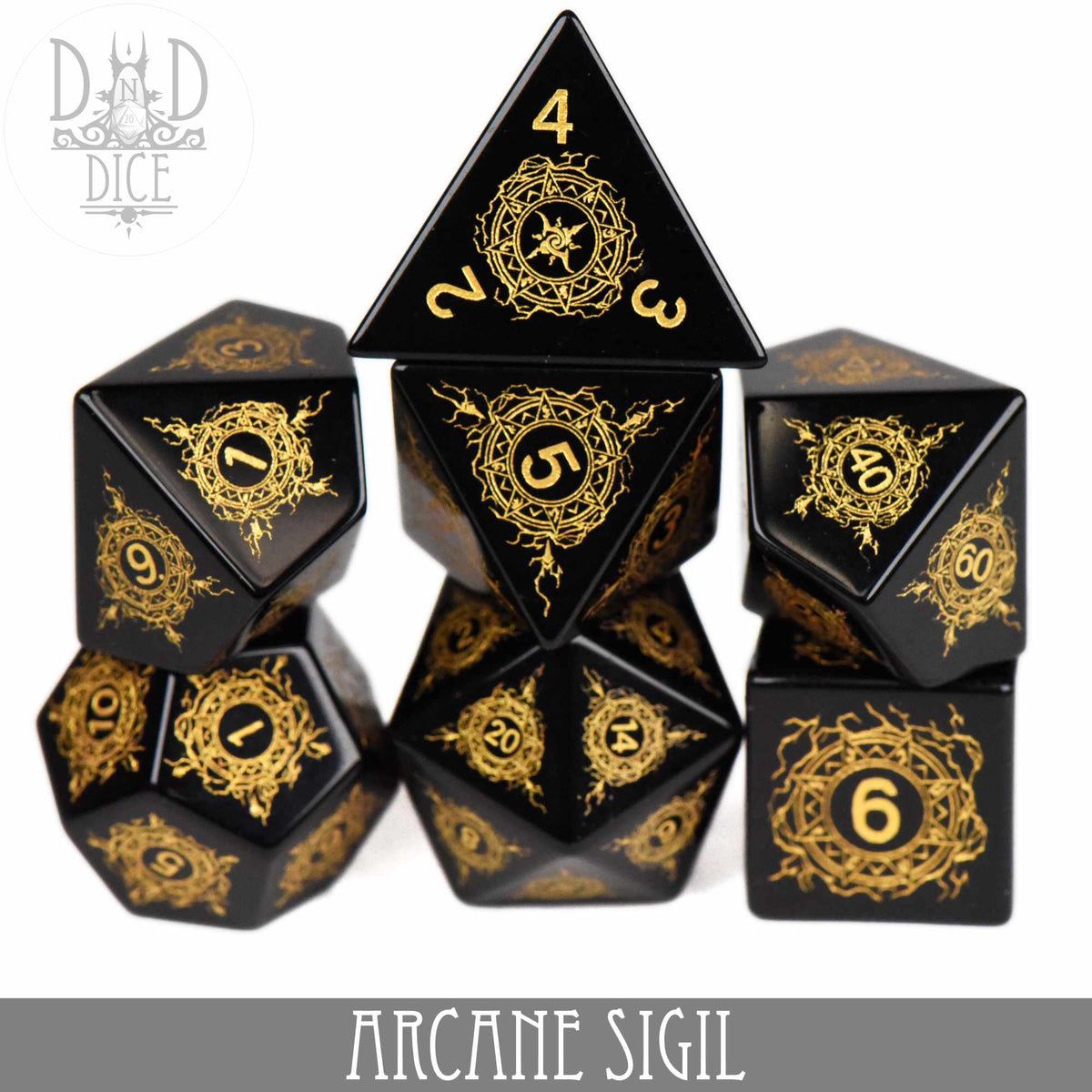 DND - 7pc Dice Set (Gemstone), Variant: Arcane Sigil Obsidian