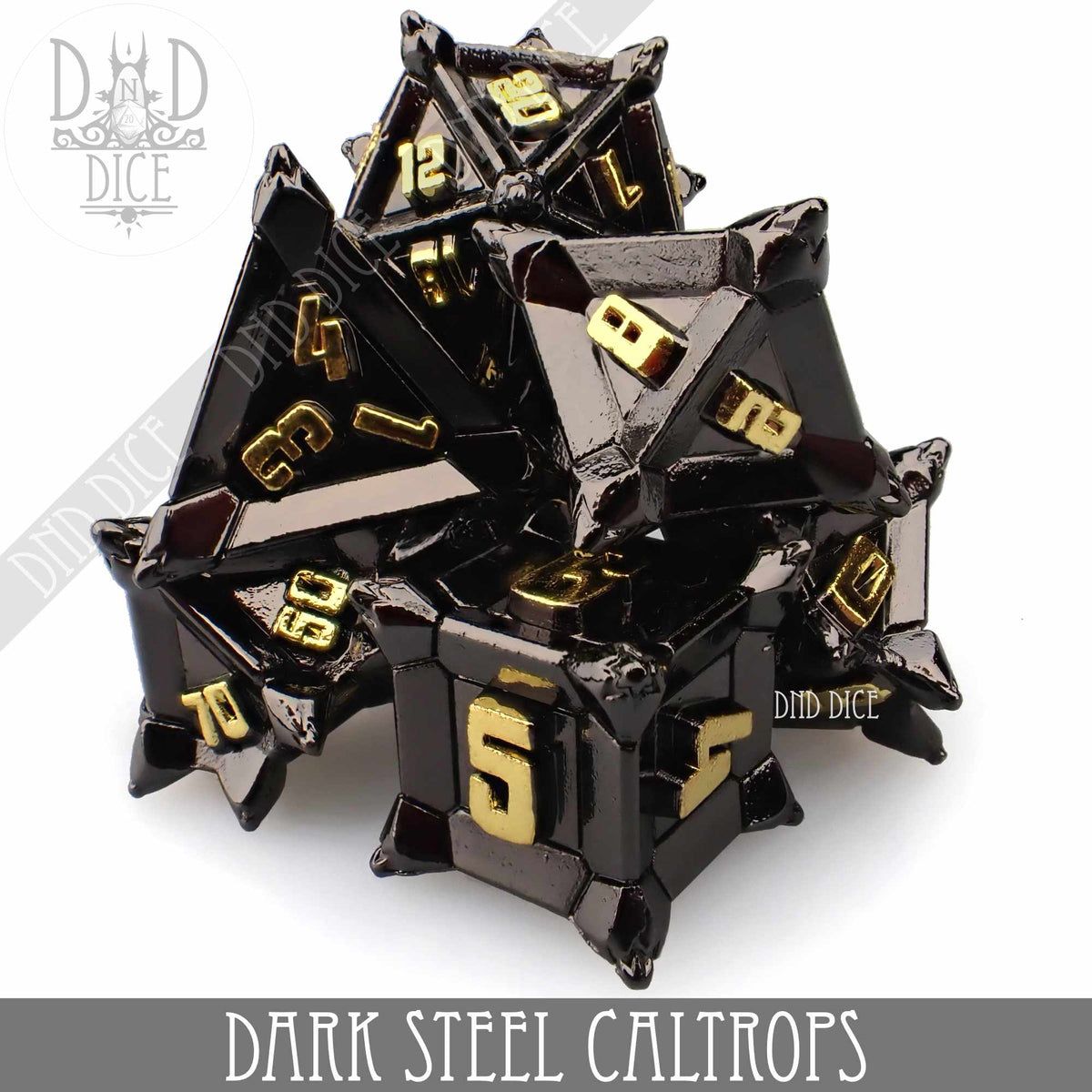 DND - 7pc RPG Dice Set (Metal), Variant: Dark Steel Caltrops