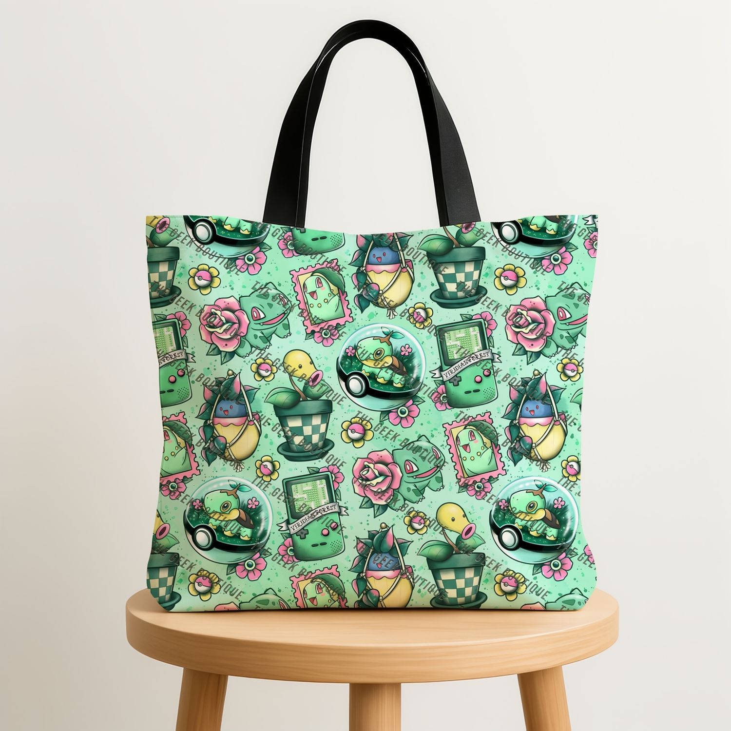 Pokemon Zipper Tote Bag, Variant: Green Pokemon Plant Tattoo