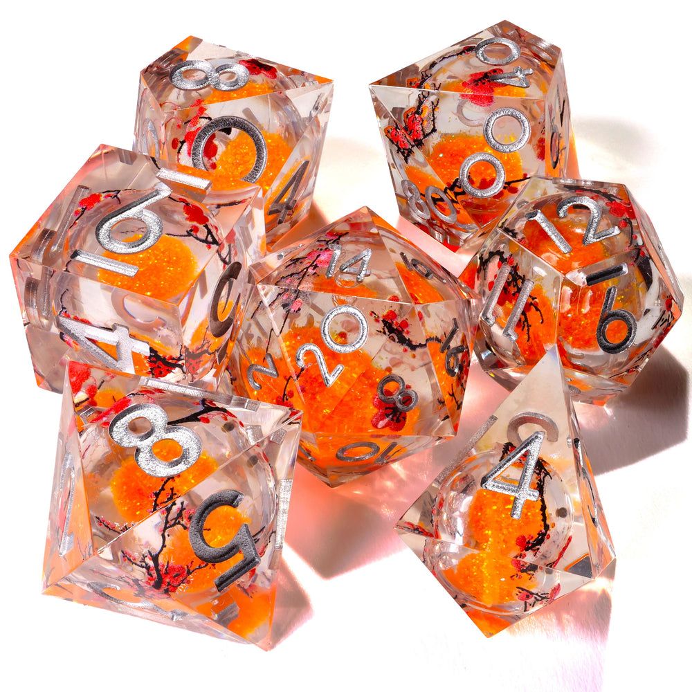 Autumn Cherry Blossom Liquid Core RPG Dice Set