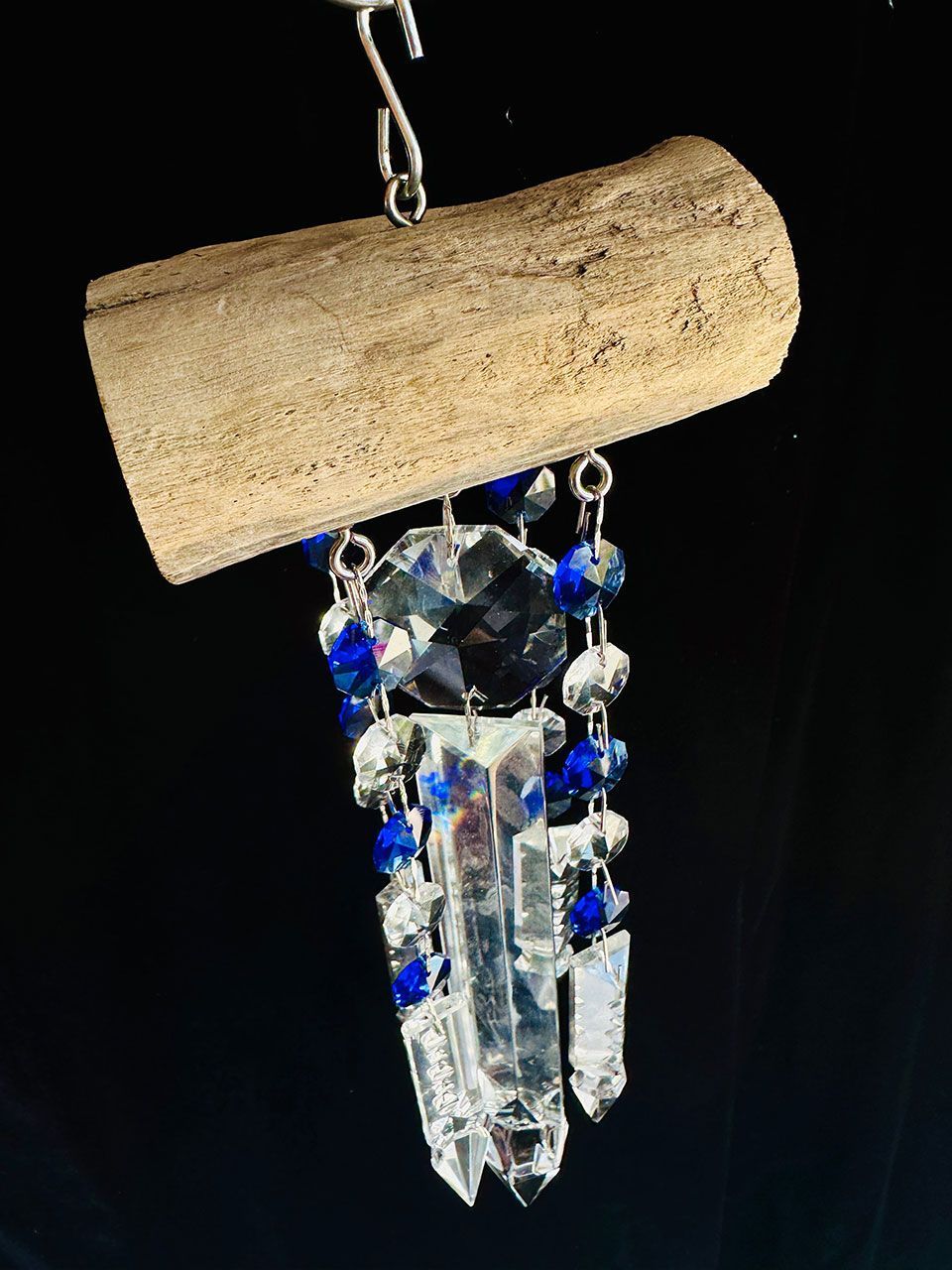 Natural Driftwood and Chandelier Crystal Sun-Catching Wind Chime 5 Strand