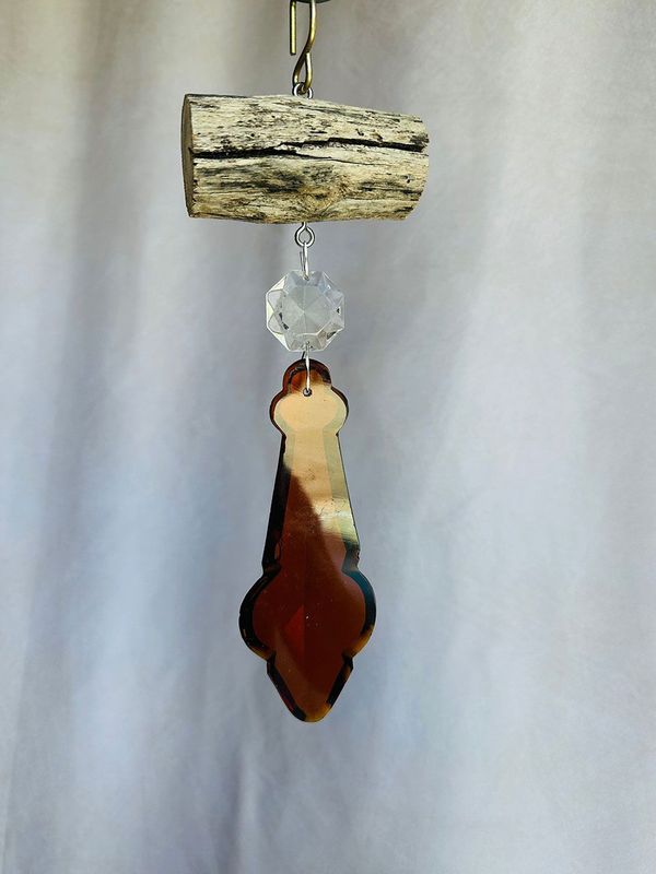 Antique Rum Crystal and Driftwood Suncatcher Single Strand
