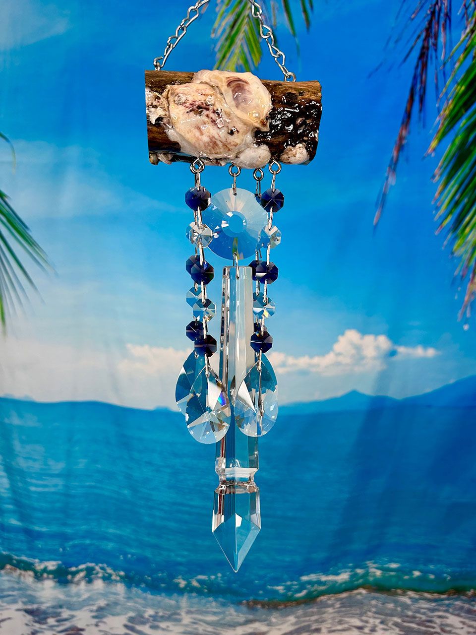 Driftwood and Oyster-Shell Sun-Catching Wind Chime & Crystal 5 Strand
