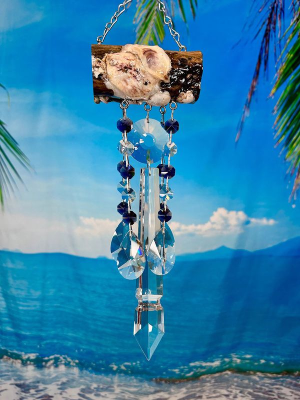 Driftwood and Oyster-Shell Sun-Catching Wind Chime & Crystal 5 Strand