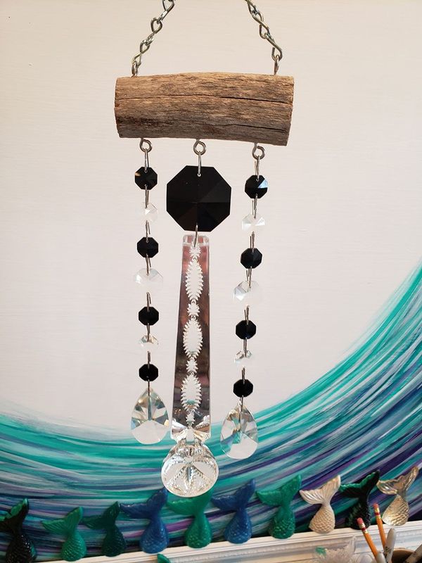 Natural Driftwood & Crystal Wind Chime Suncatcher 3 Strand