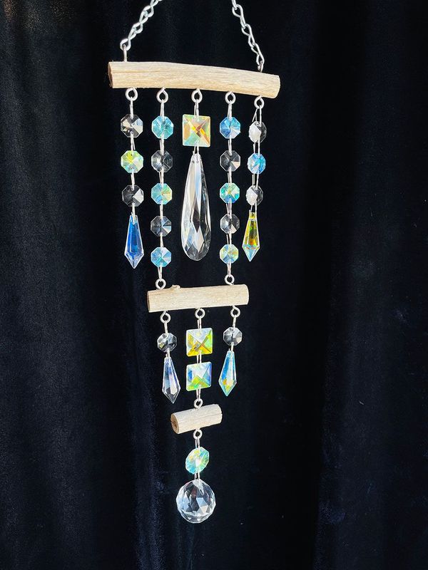 Micro Triple Tier Driftwood and Chandelier Crystal Suncatcher
