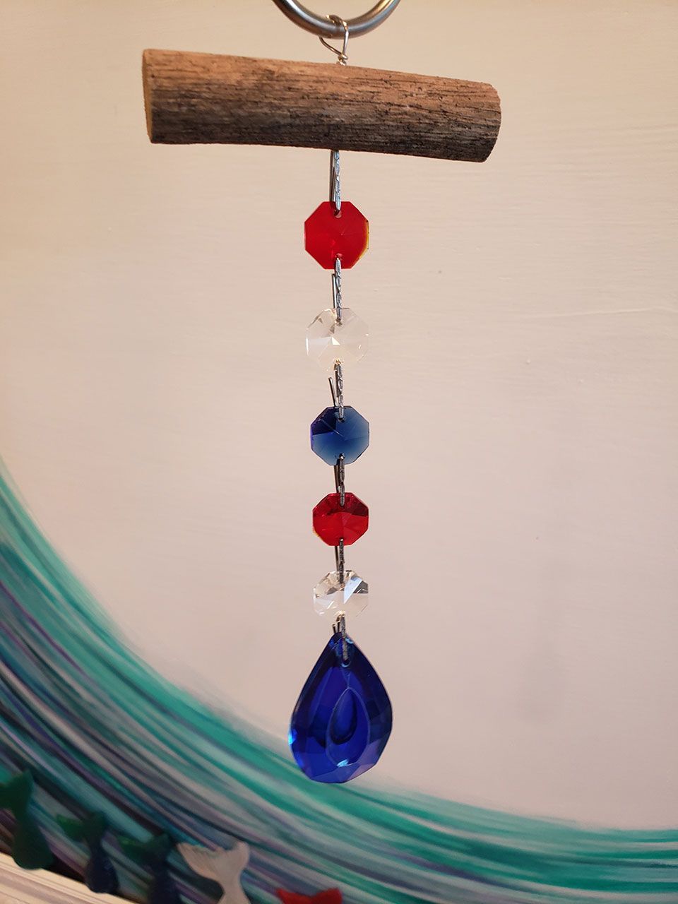 Natural Driftwood & Crystal Suncatcher Dazzle Anywhere Single Strand Red, White, & Blue