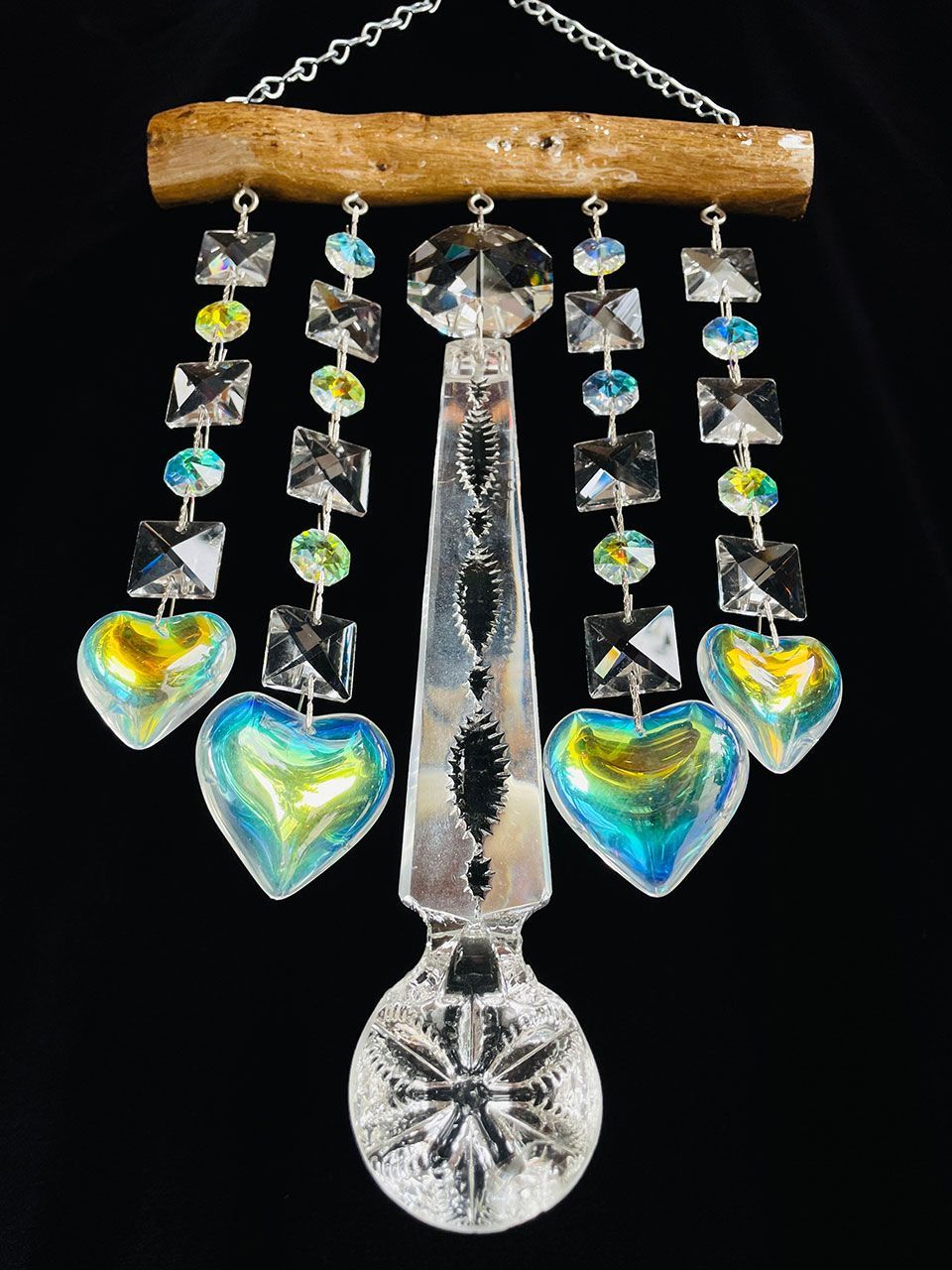 Glistening Driftwood & Crystal Suncatcher Wind Chime 5 Strand
