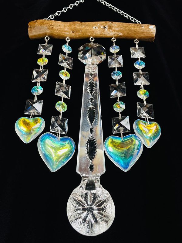 Glistening Driftwood & Crystal Suncatcher Wind Chime 5 Strand