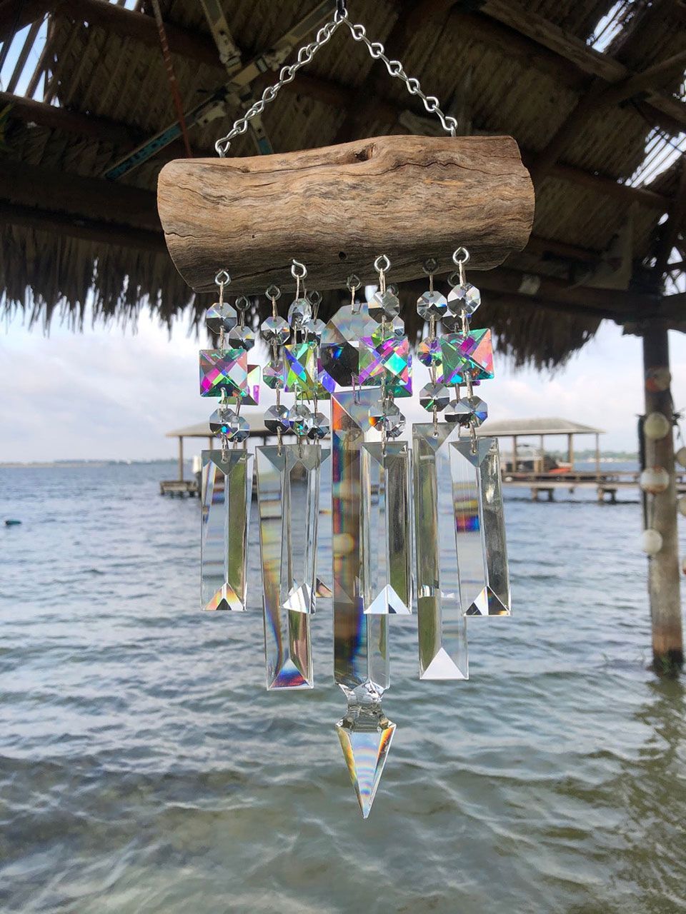 Natural Driftwood & Crystal Suncatcher Wind Chime 11 Strand Natural Driftwood & Crystal Suncatcher Wind Chime 11 Strand