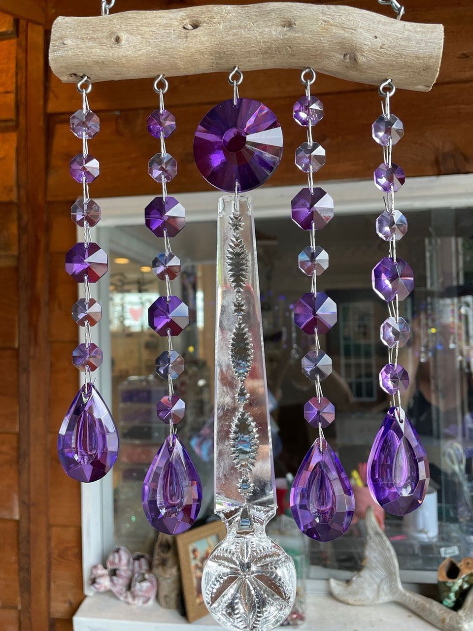 Natural Driftwood & Crystal Suncatcher Wind Chime 5 Strand Natural Driftwood & Crystal Suncatcher Wind Chime 5 Strand