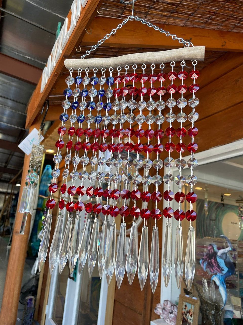 Natural Driftwood & Crystal Suncatcher Wind Chime 15 Strand (Drape) American Flag Natural Driftwood & Crystal Suncatcher Wind Chime 15 Strand (Drape) American Flag