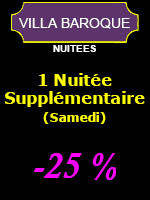 1 Nuitée supplémentaire (-25%) - 2 personnes (Samedi et veille de Jour férié) 1 Nuitée supplémentaire (-25%) - 2 personnes (Samedi et veille de Jour férié)