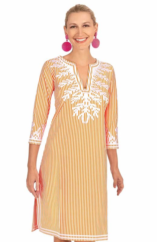 Embroidered Pinstripe Dress