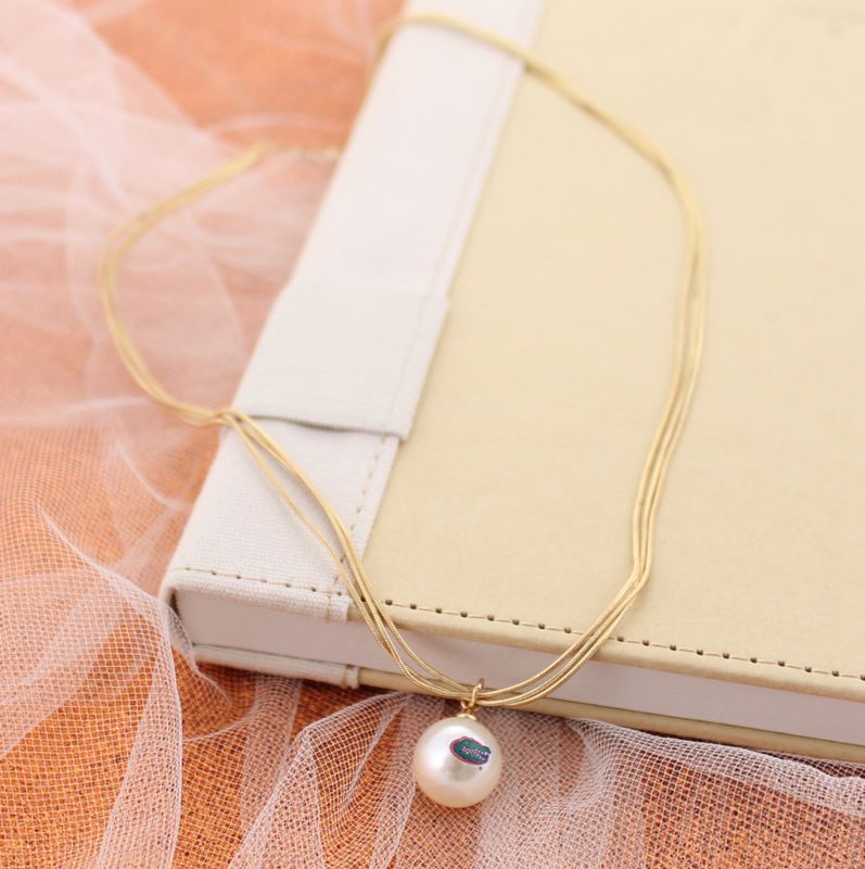 Florida Gold &amp; Pearl Logo 3-Strand Necklace