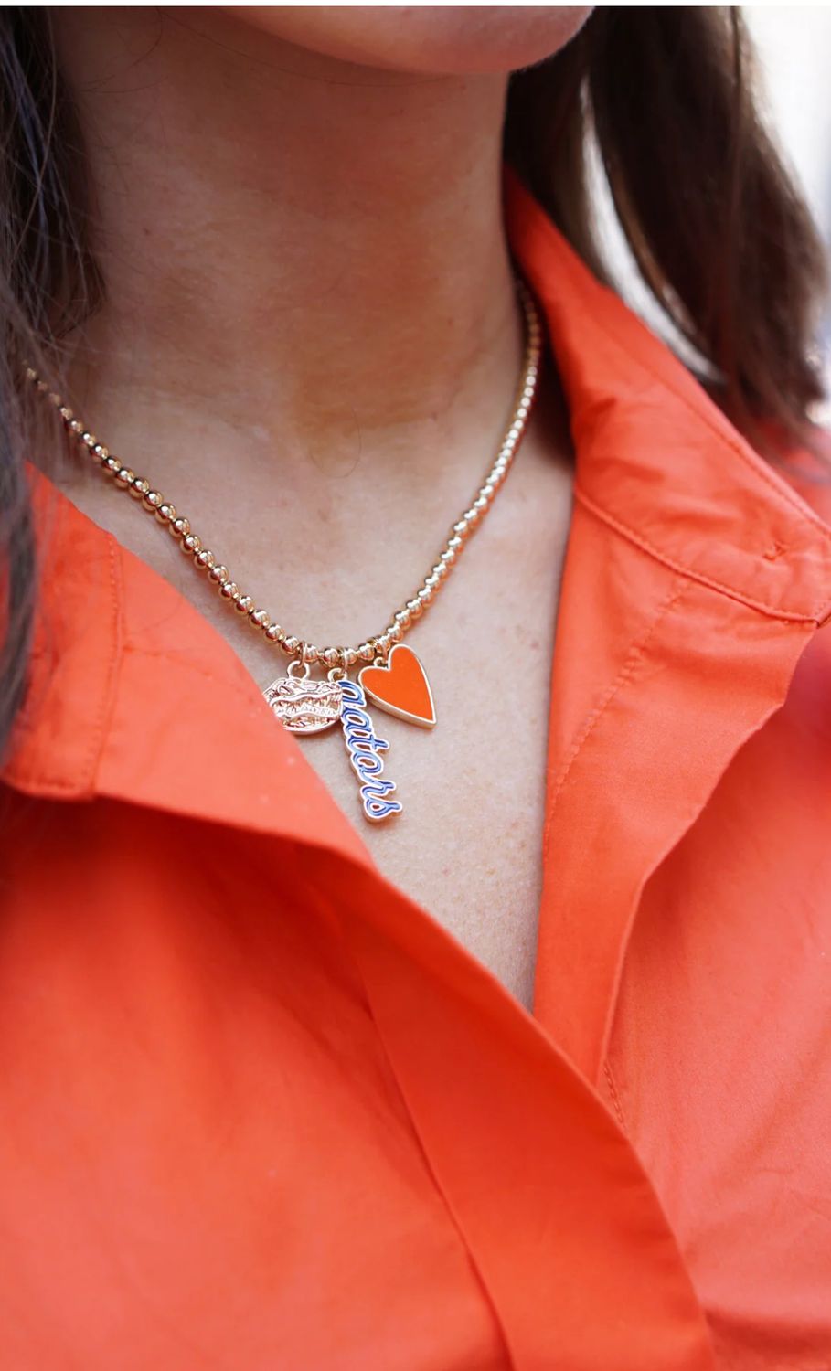 Florida Gators Ball Bead Charm Necklace in Shiny Gold