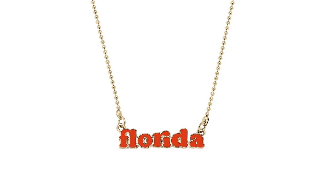 Florida Gators Slogan Necklace in Orange/Shiny Gold