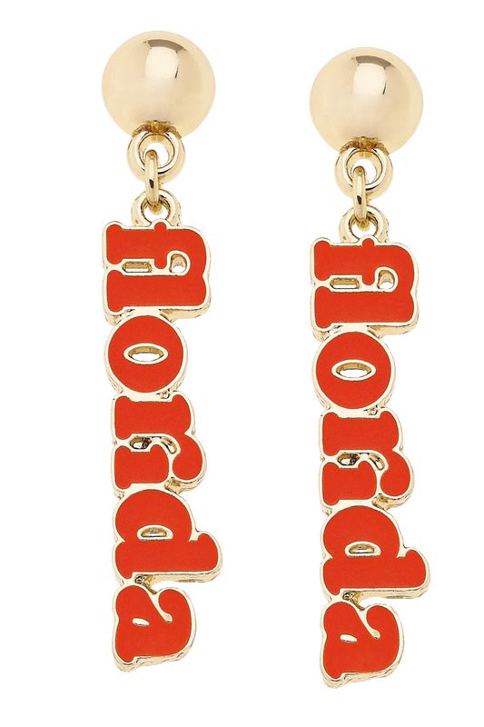 Florida Gators Slogan Earrings in Orange/Shiny Gold