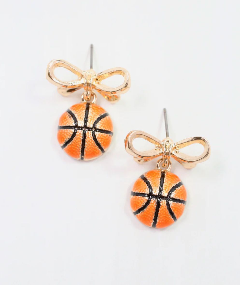 Sporty Bow Basketball Earrings